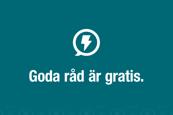 En ruta med en blixt och texten "Goda råd är gratis".