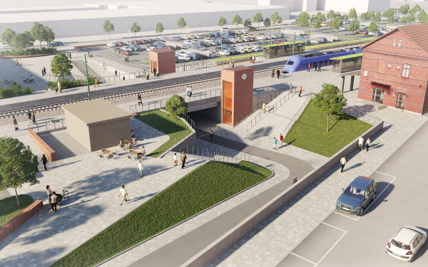 Illustrationsbild från norra sidan över nya stationsområdet i Svedala. 