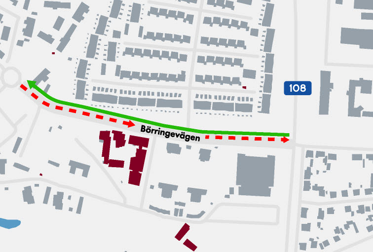 karta som visar var Börringevägen är avstängd.
