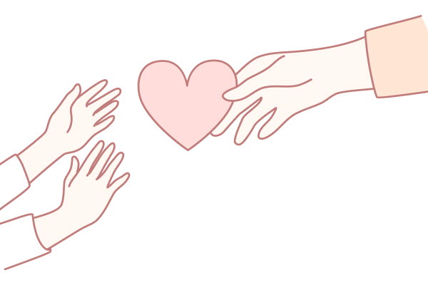 Händer som sträcker sig efter ett hjärta. Illustrationer.